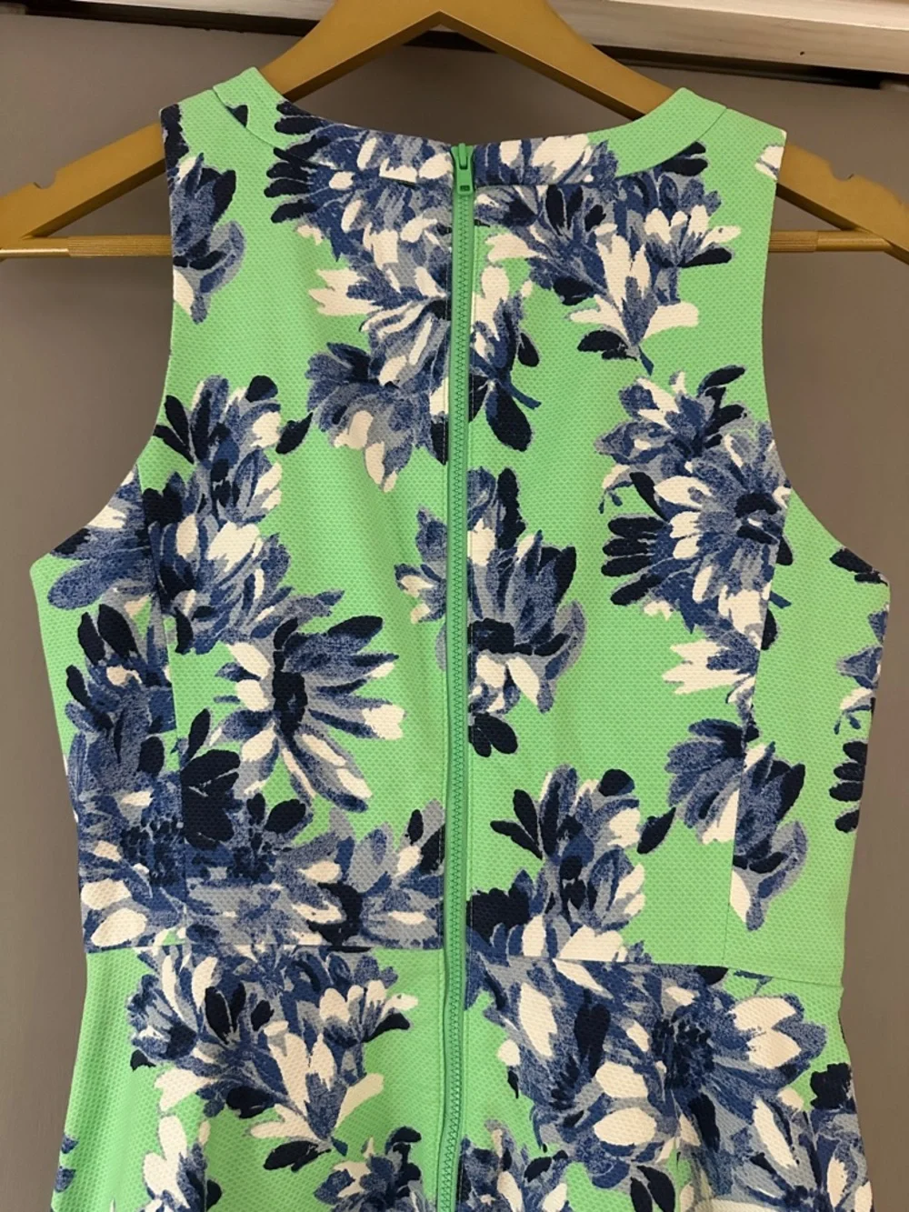 J.Crew Photo Floral Dress Green Blue Sleeveless Fit & Flare A-Line - Picture 8 of 10